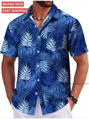 Men's Hawaiian Button Down Shirt Short Sleeve Tropical Floral Summer Beach